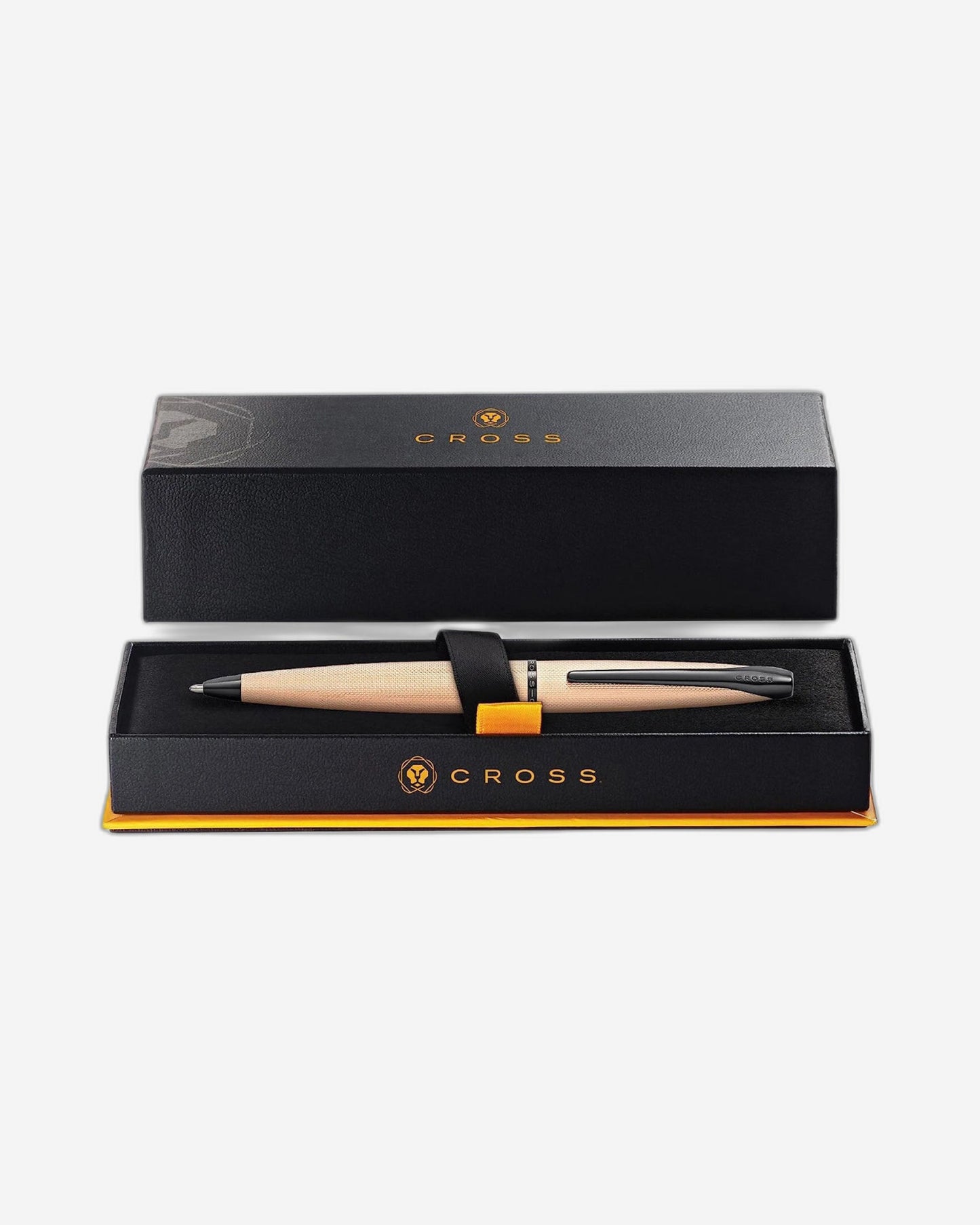 قلم حبر جاف Cross Atx® مطلي بالذهب الوردي المصقول بنقش ماسي آلي مع طلاء Pvd أسود مصقول - 882-42