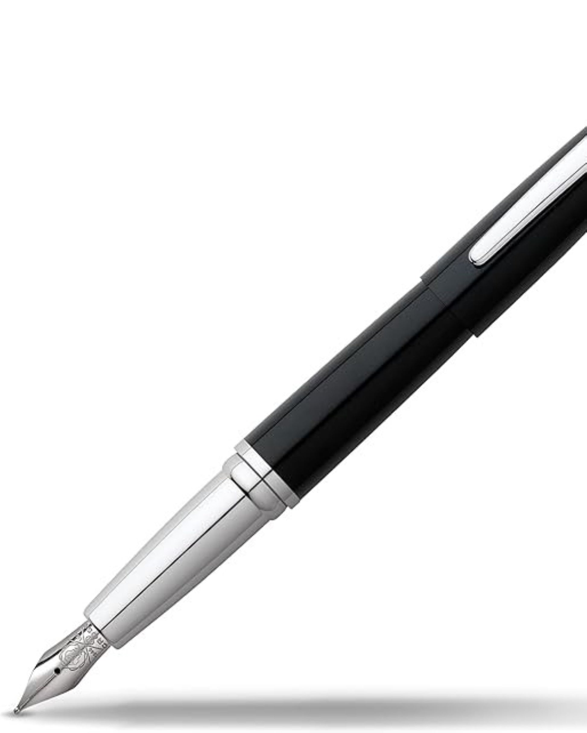 Cross Atx® Basalt Black With Polished Chrome Appointments And Stainless Steel Fine Nib Fountain Pen