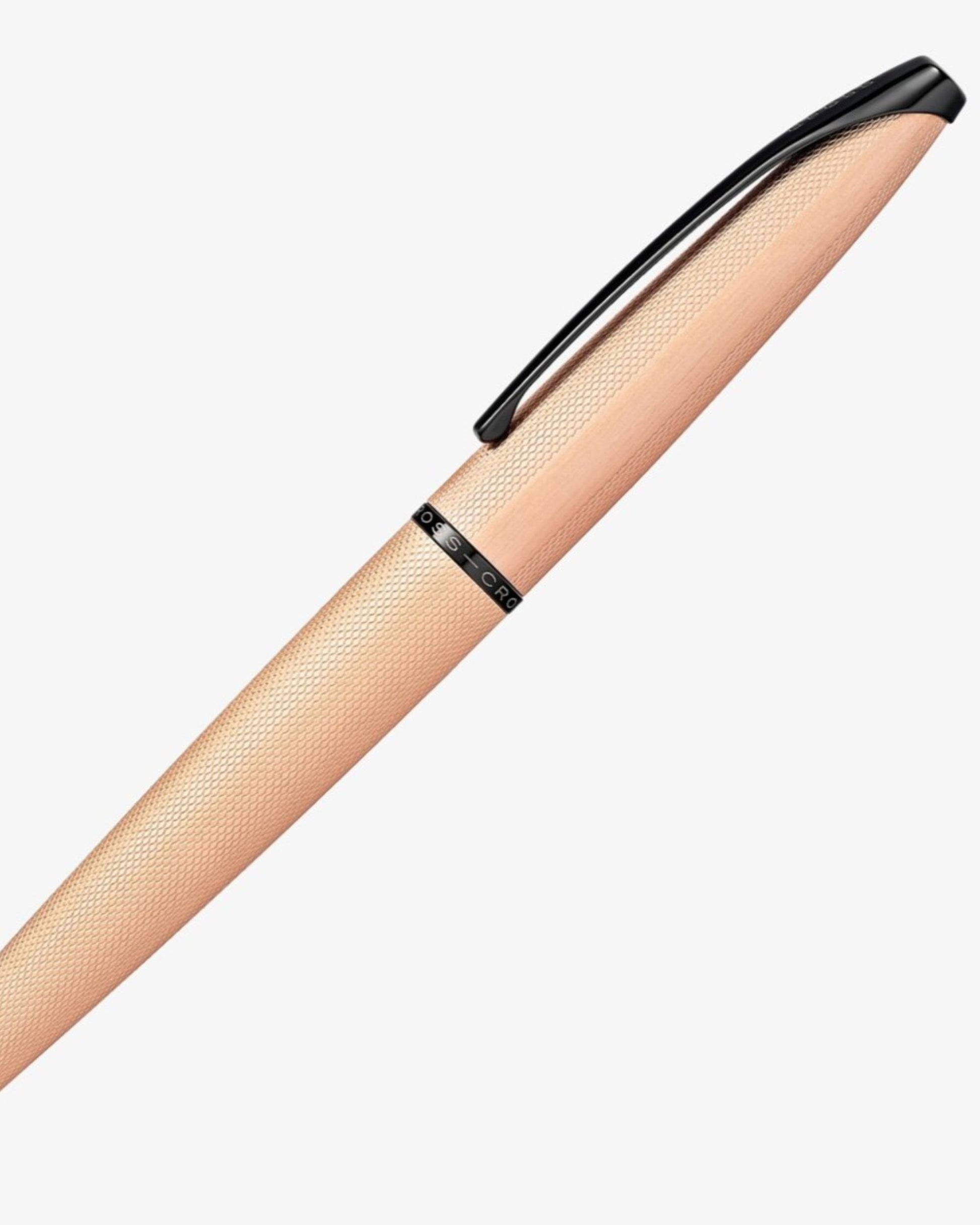 Cross Atx® Brushed Rose Gold With Machine-Turned, Diamond-Pattern Engraving With Polished Black Pvd Appointments And Rose Gold Pvd Coated Stainless Steel Medium Nib Fountain Pen