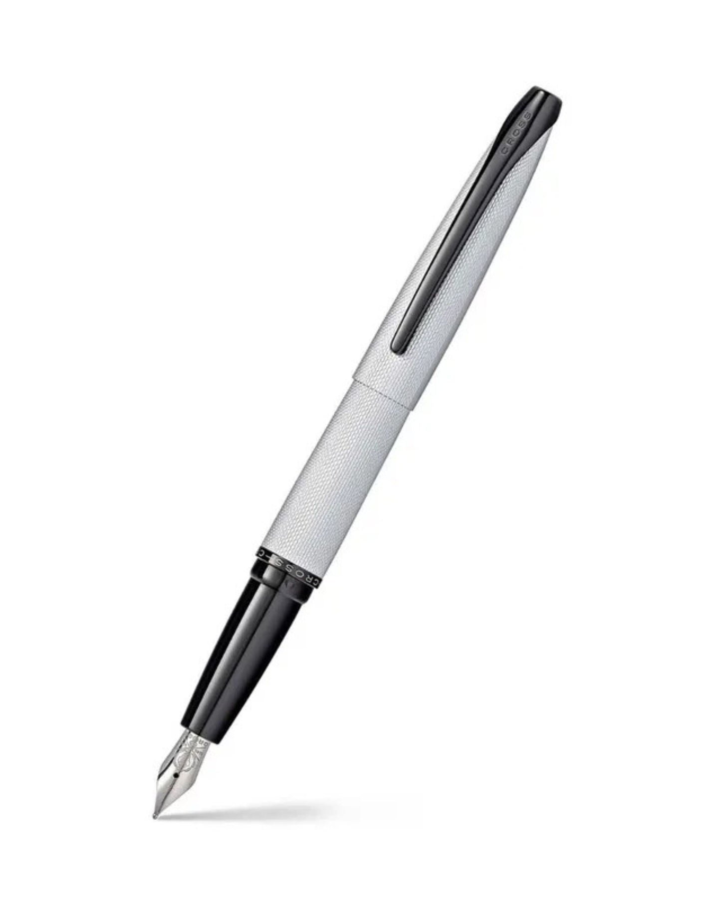 Cross Atx® Brushed Chrome With Machine-Turned, Diamond-Pattern Engraving With Chrome Appointments And Stainless Steel Medium Nib Fountain Pen