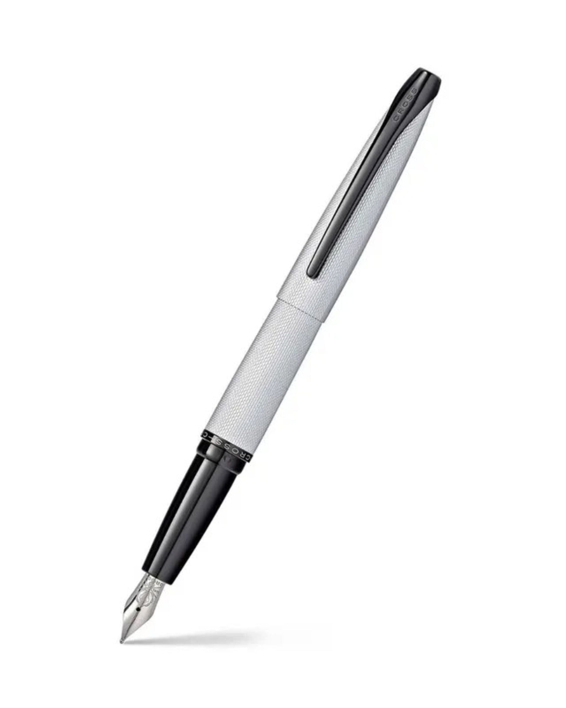 Cross Atx® Brushed Chrome With Machine-Turned, Diamond-Pattern Engraving With Chrome Appointments And Stainless Steel Medium Nib Fountain Pen