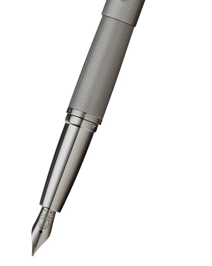 Cross Atx® Titanium Gray Pvd Etched Diamond Pattern And Stainless Steel Fine Nib Fountain Pen