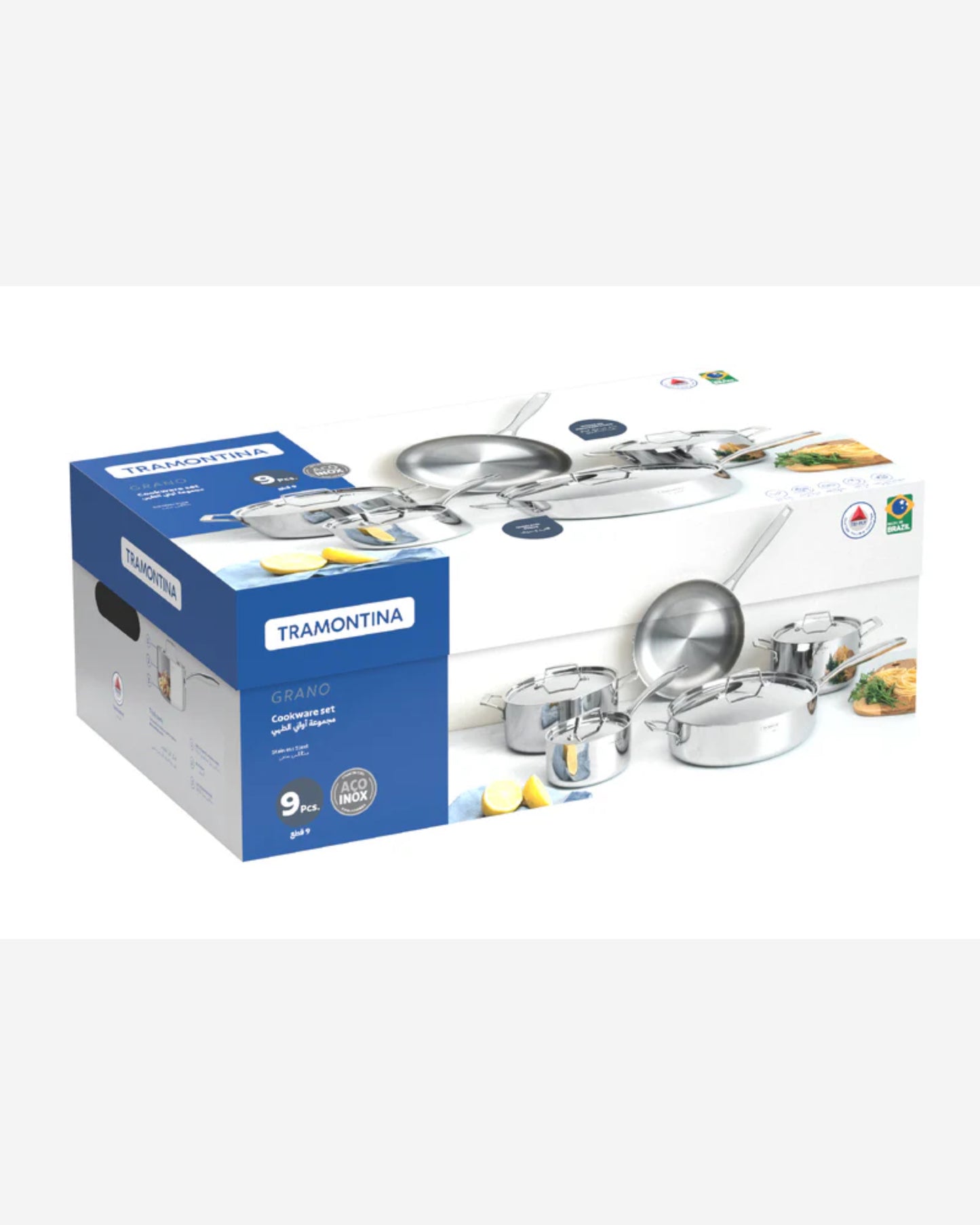 Tramontina Grano stainless steel cookware set with tri-ply body, 9 pc set