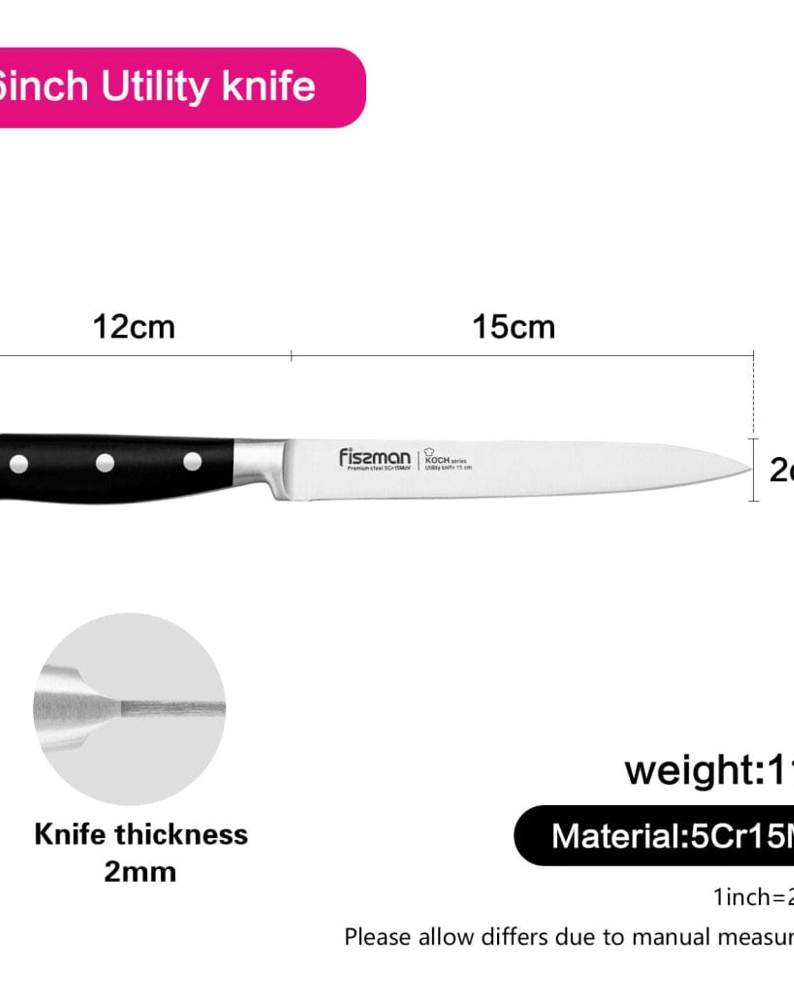 سكين فيسمان متعدد الاستخدامات، مقاس 6 بوصات، سلسلة كوش (فولاذ 5Cr15MoV)