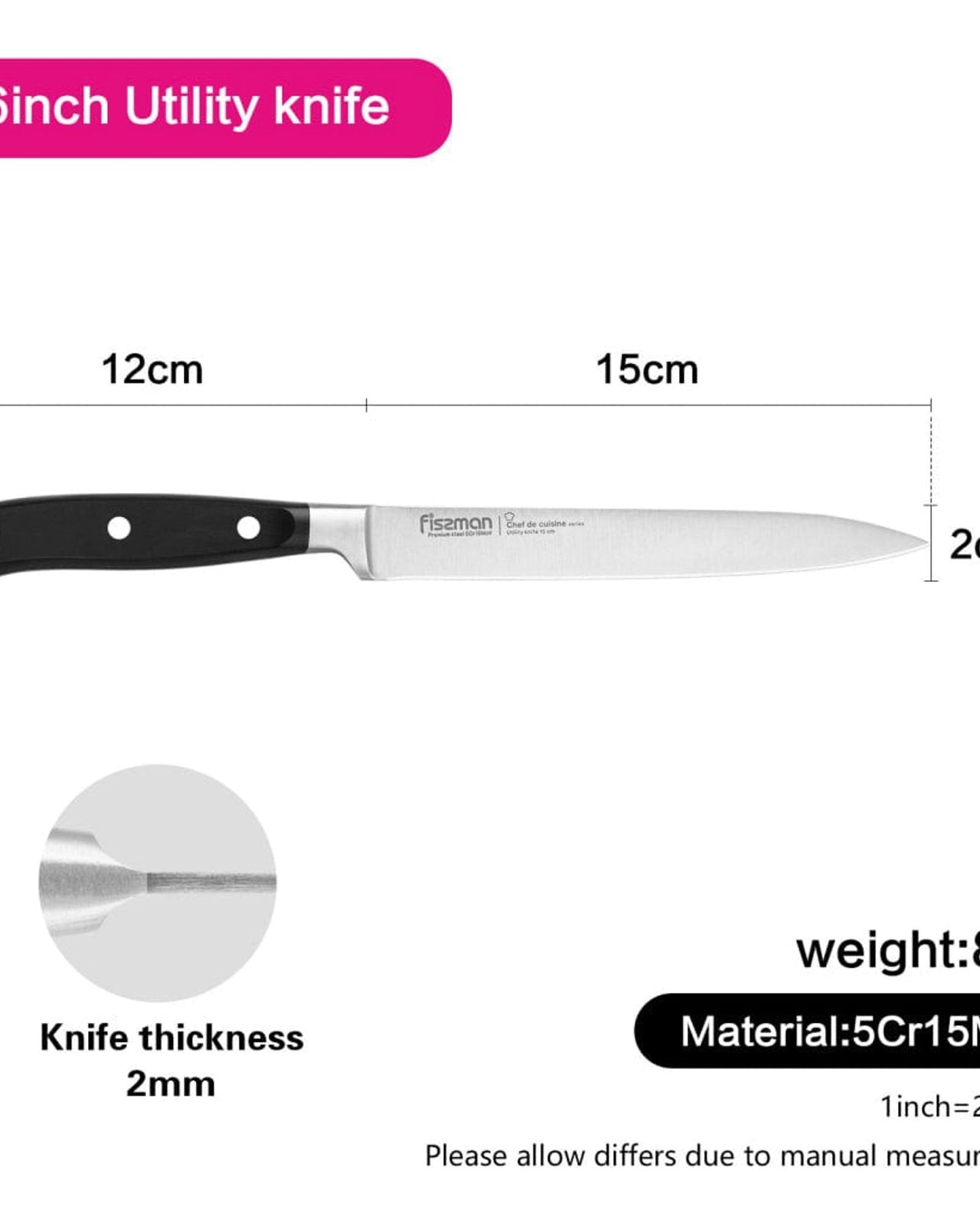سكين فيسمان متعدد الاستخدامات، لون أسود، 6 بوصات