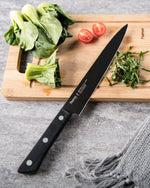 سكين تقطيع فيسمان من الفولاذ المقاوم للصدأ مع طلاء غير لاصق أسود/فضي 8 بوصة