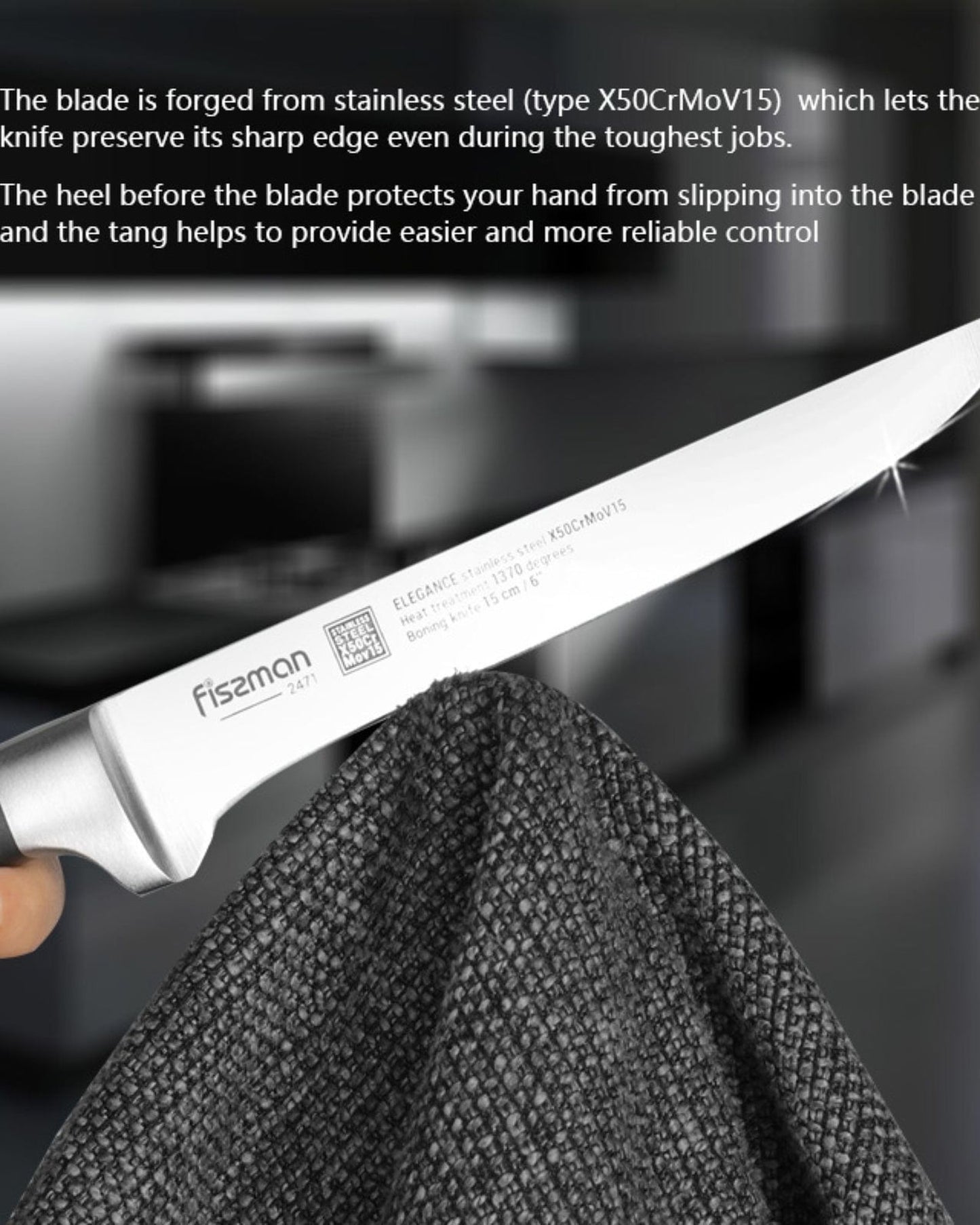 سكين فيسمان لتقطيع العظام، أسود/فضي، 6 بوصات