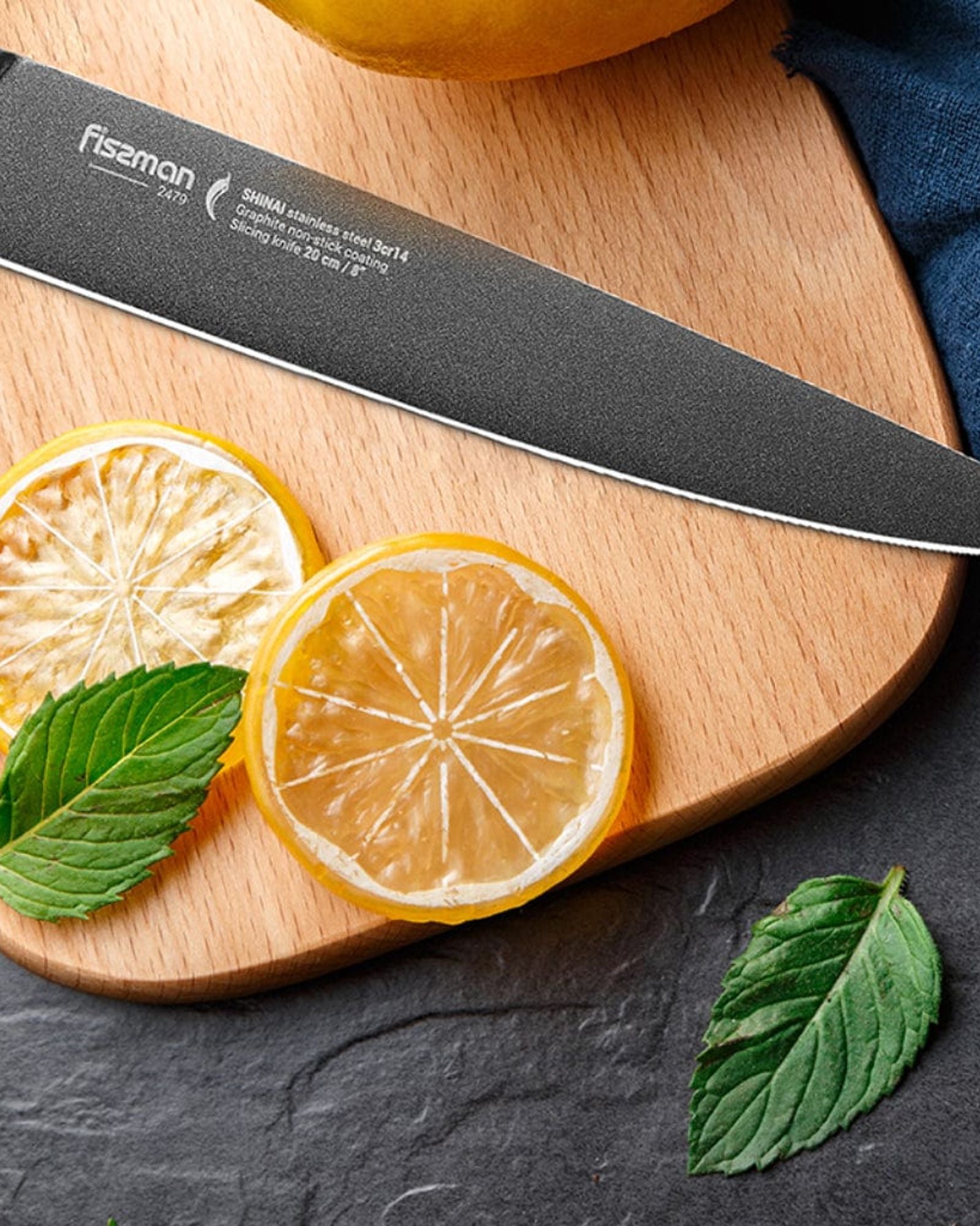 سكين تقطيع فيسمان 8 بوصة من الفولاذ المقاوم للصدأ مع طلاء غير لاصق أسود