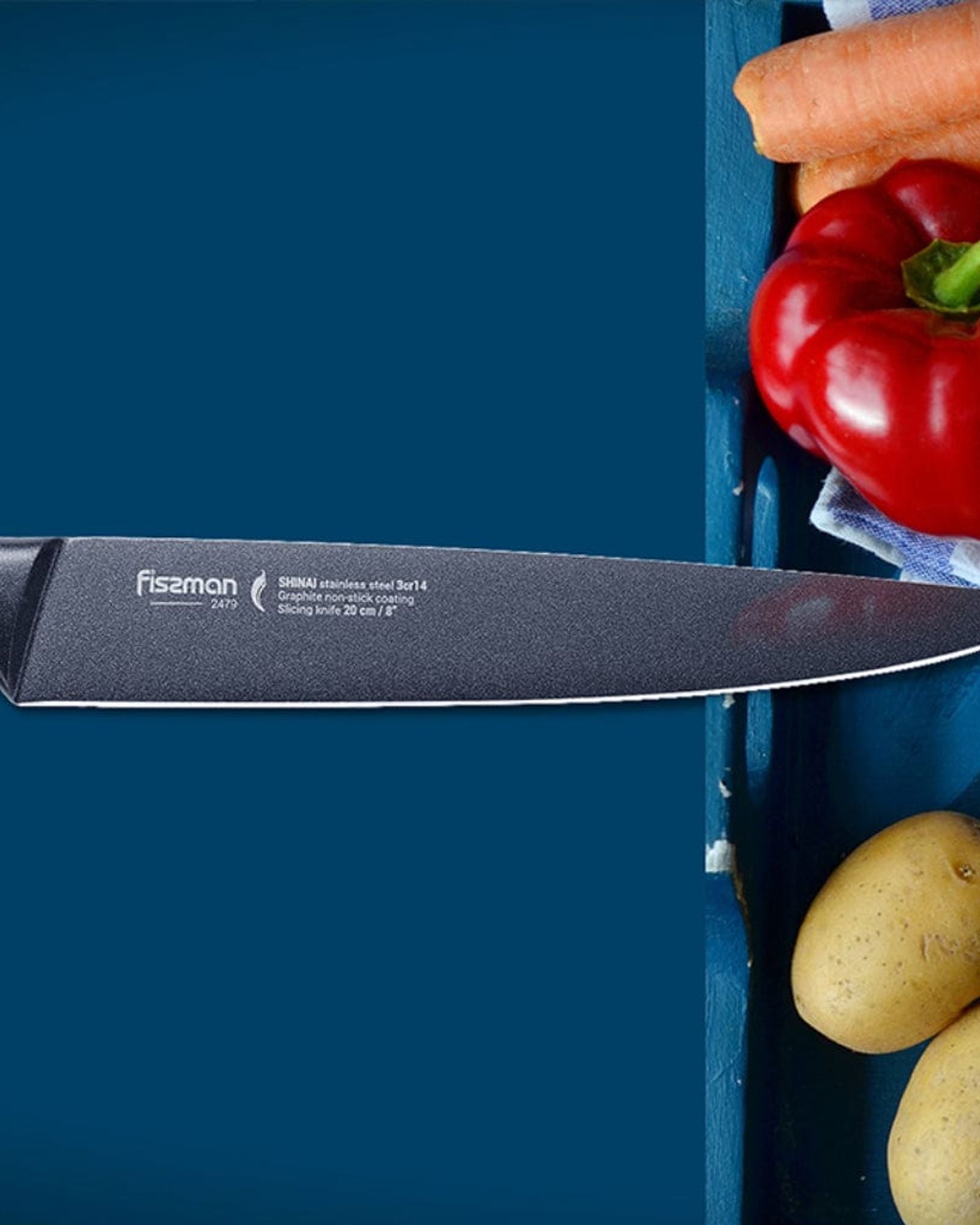 سكين تقطيع فيسمان 8 بوصة من الفولاذ المقاوم للصدأ مع طلاء غير لاصق أسود