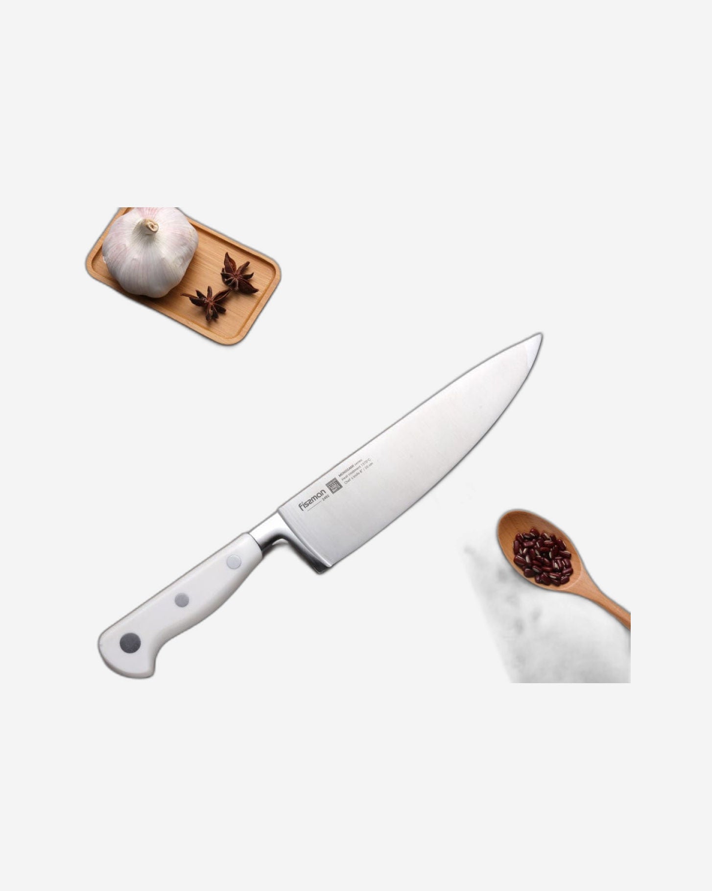 سكين الطاهي من فيسمان، من الفولاذ المقاوم للصدأ، سلسلة مونوجامي، أبيض/فضي، 8 بوصات