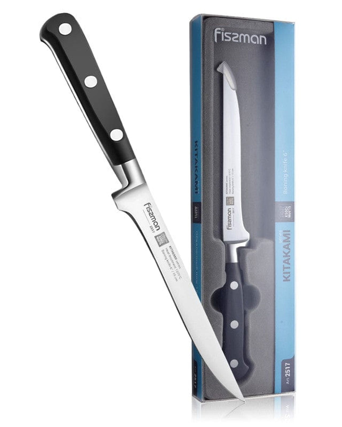 سكين فيسمان لتقطيع العظام، 6 بوصات، سلسلة كيتاكامي، غير لاصقة، أسود/فضي