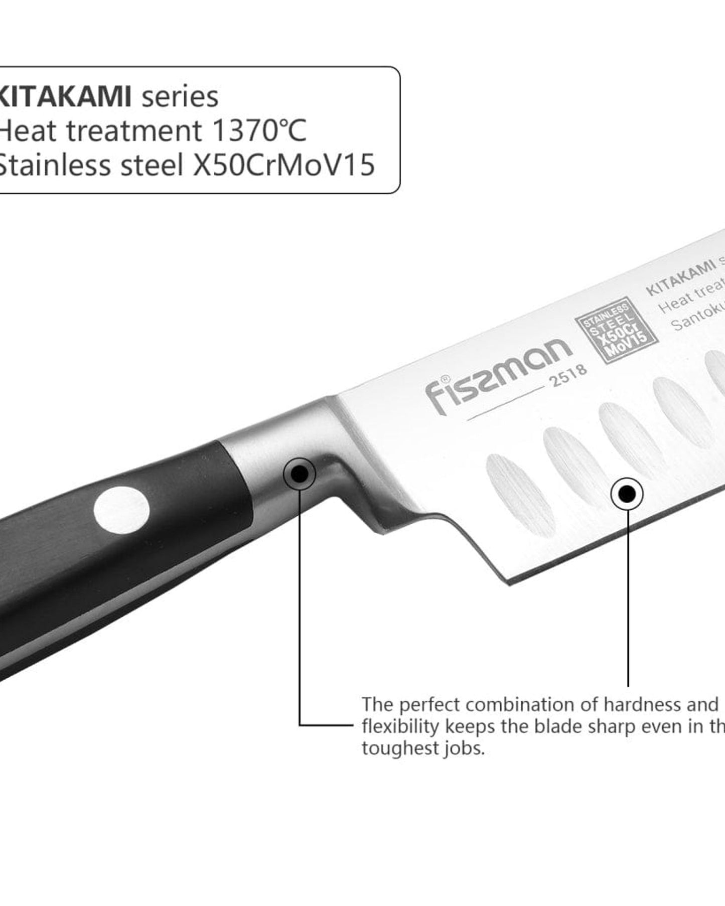 سكين سانتوكو من فيسمان، 5 بوصات، سلسلة كيتاكامي، غير لاصقة، أسود/فضي