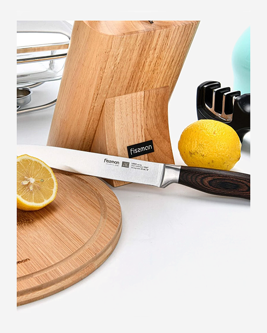 سكين تقطيع فيسمان لورز فضي/بني من الفولاذ المقاوم للصدأ مقاس 8 بوصات