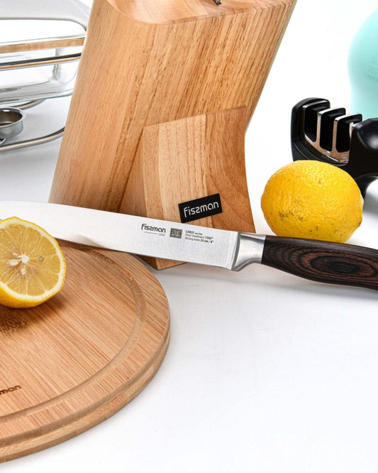 سكين تقطيع فيسمان لورز فضي/بني من الفولاذ المقاوم للصدأ مقاس 8 بوصات