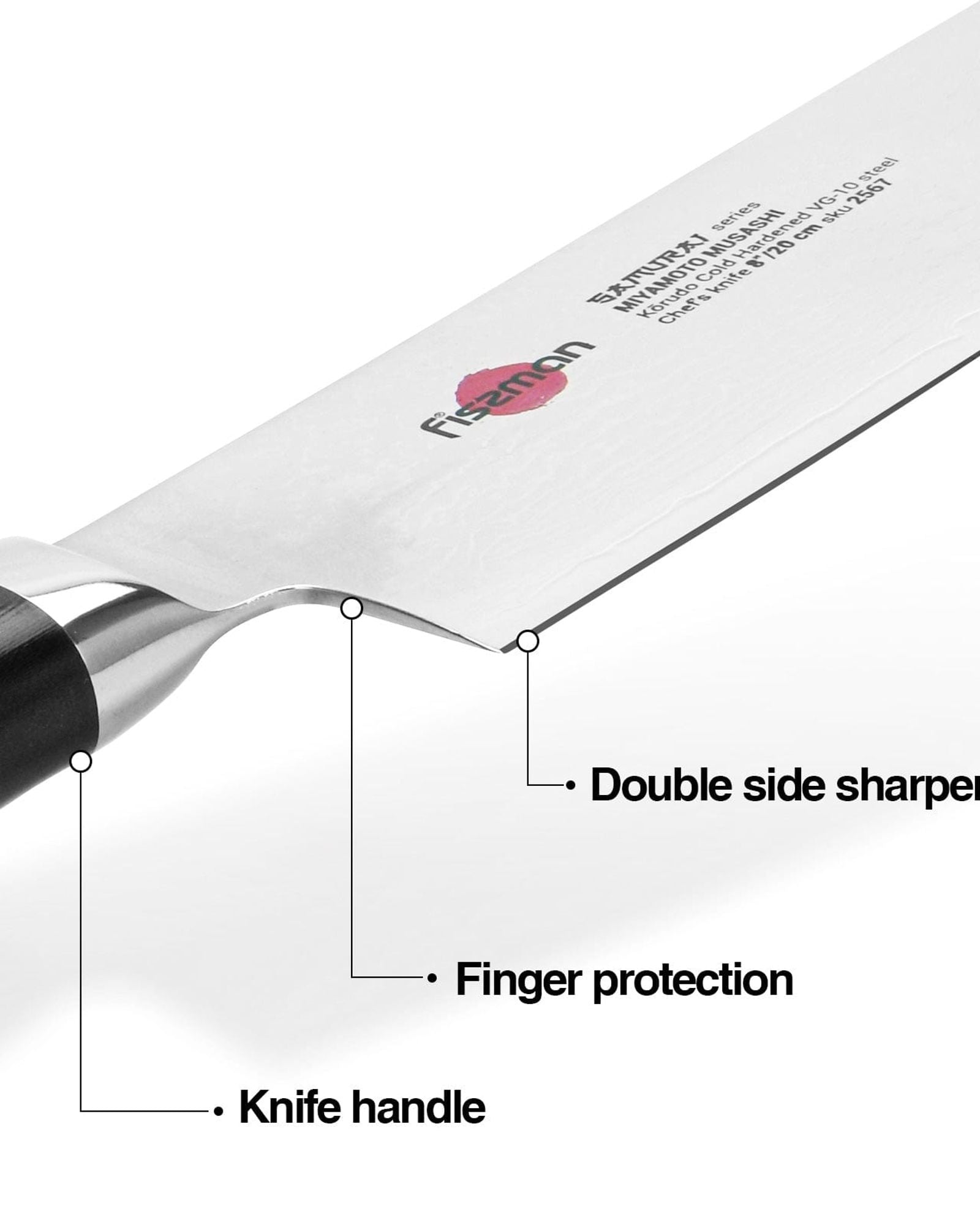 سكين الطاهي فيسمان ساموراي موساشي 8 بوصات 20 سم (فولاذ دمشقي)