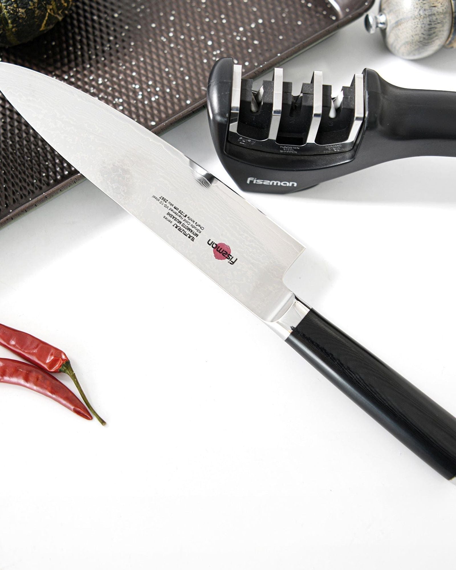 سكين الطاهي فيسمان ساموراي موساشي 8 بوصات 20 سم (فولاذ دمشقي)