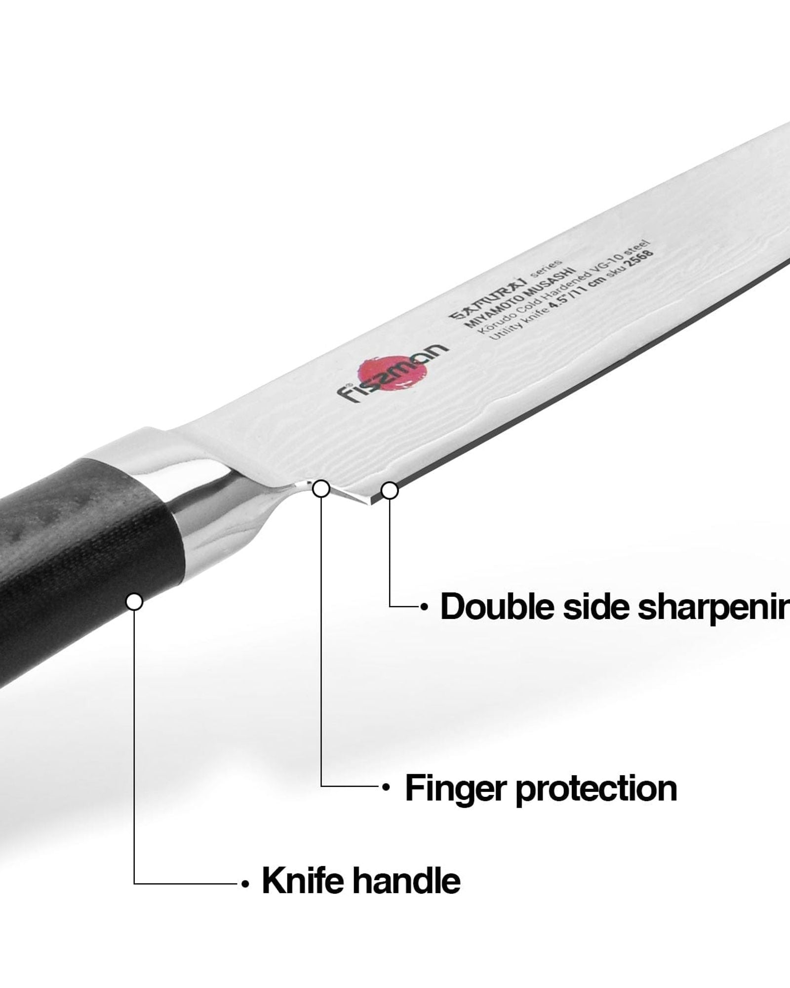 سكين فيسمان متعدد الاستخدامات، ساموراي موساشي، 11 سم (فولاذ دمشقي)