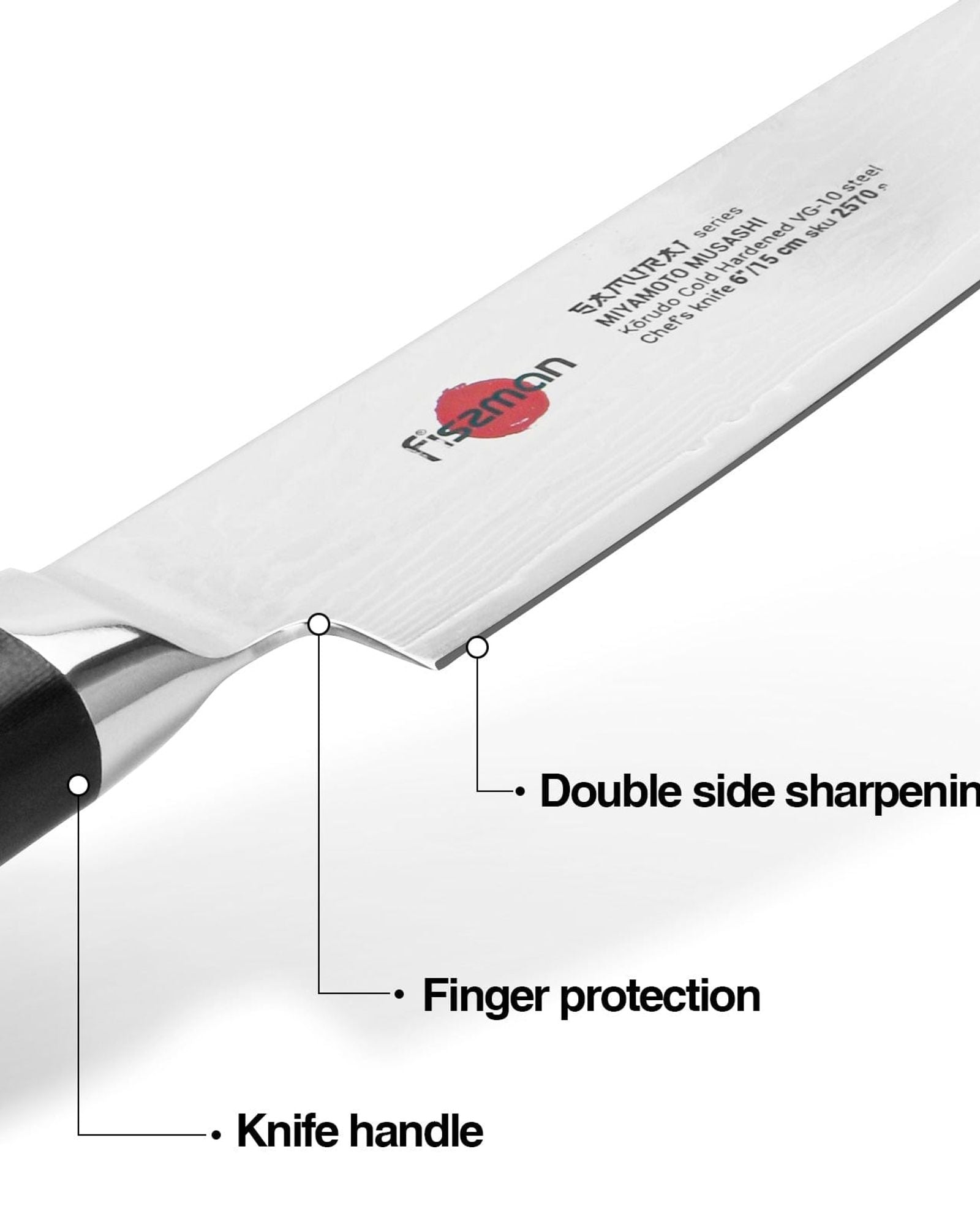 سكين الطاهي فيسمان ساموراي موساشي، 6 بوصات، 15 سم (فولاذ دمشقي)