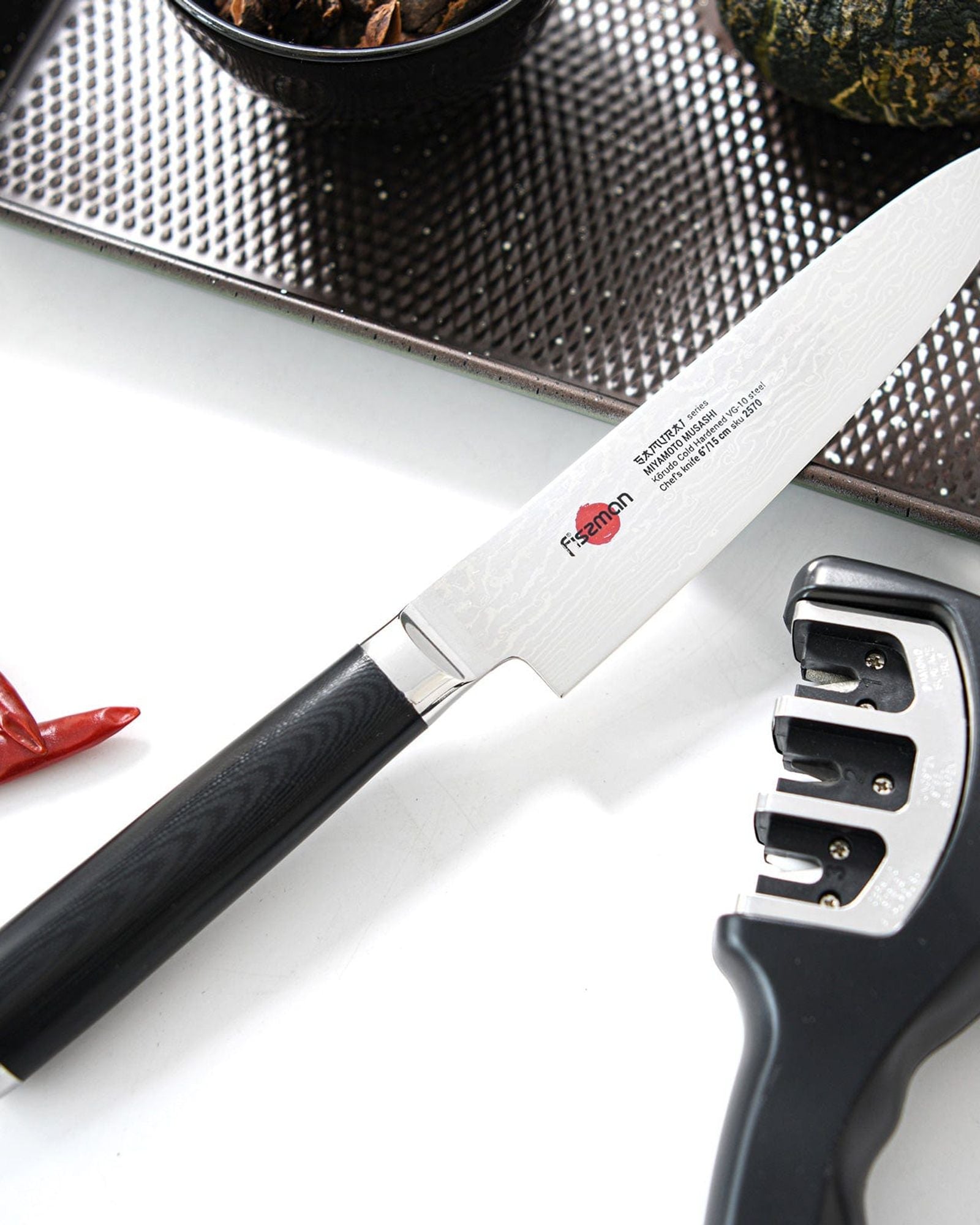 سكين الطاهي فيسمان ساموراي موساشي، 6 بوصات، 15 سم (فولاذ دمشقي)