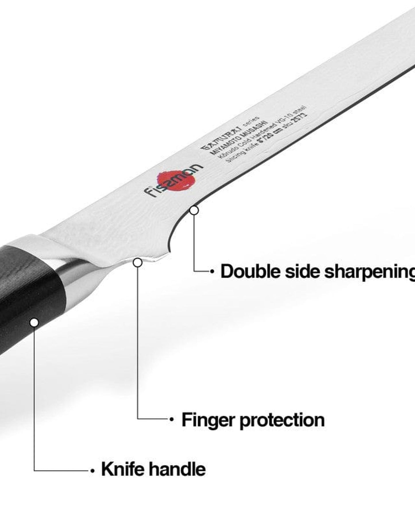 سكين تقطيع فيسمان ساموراي موساشي 8 بوصات 20 سم (فولاذ دمشقي)