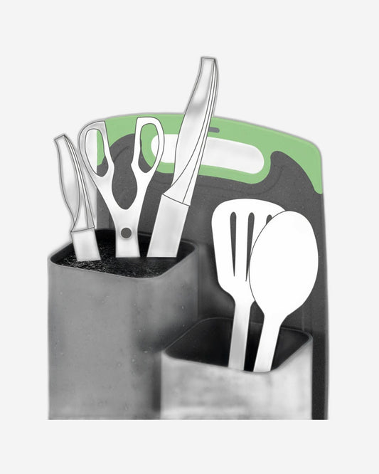 منظم سكاكين وأدوات المطبخ من فيسمان (21.5×13.2×23 سم) مع لوح تقطيع (33×20×0.6 سم) رمادي (بلاستيك)