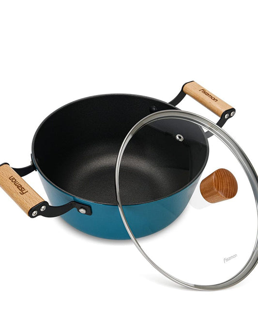 قدر طهي فيسمان سيجرين سيريز مع غطاء زجاجي مطلي بالمينا مصنوع من حديد الزهر خفيف الوزن مع طبقة غير لاصقة 28×12 سم/6 لتر