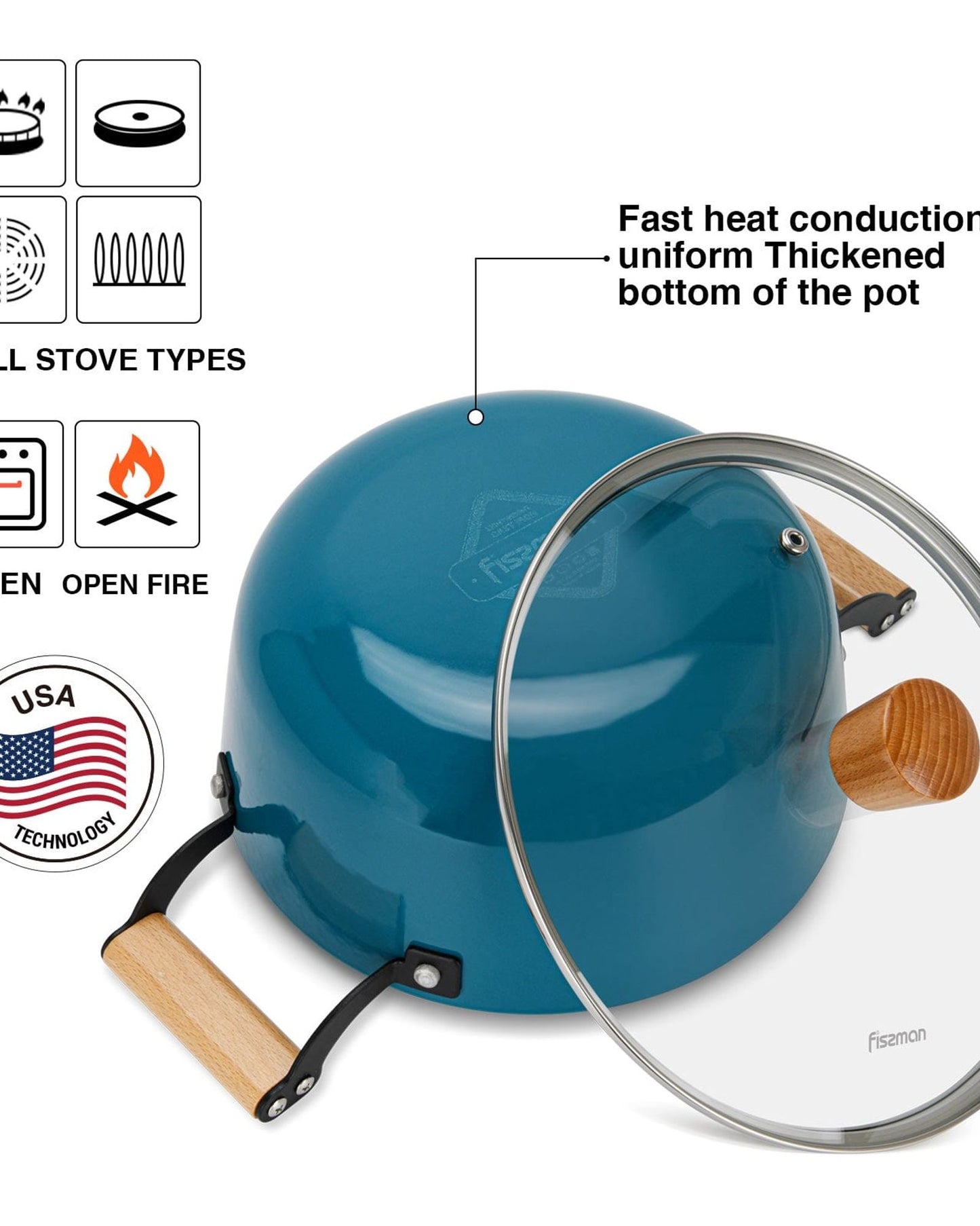 قدر فيسمان من الحديد الزهر بلون أخضر بحري، سعة 8 لتر