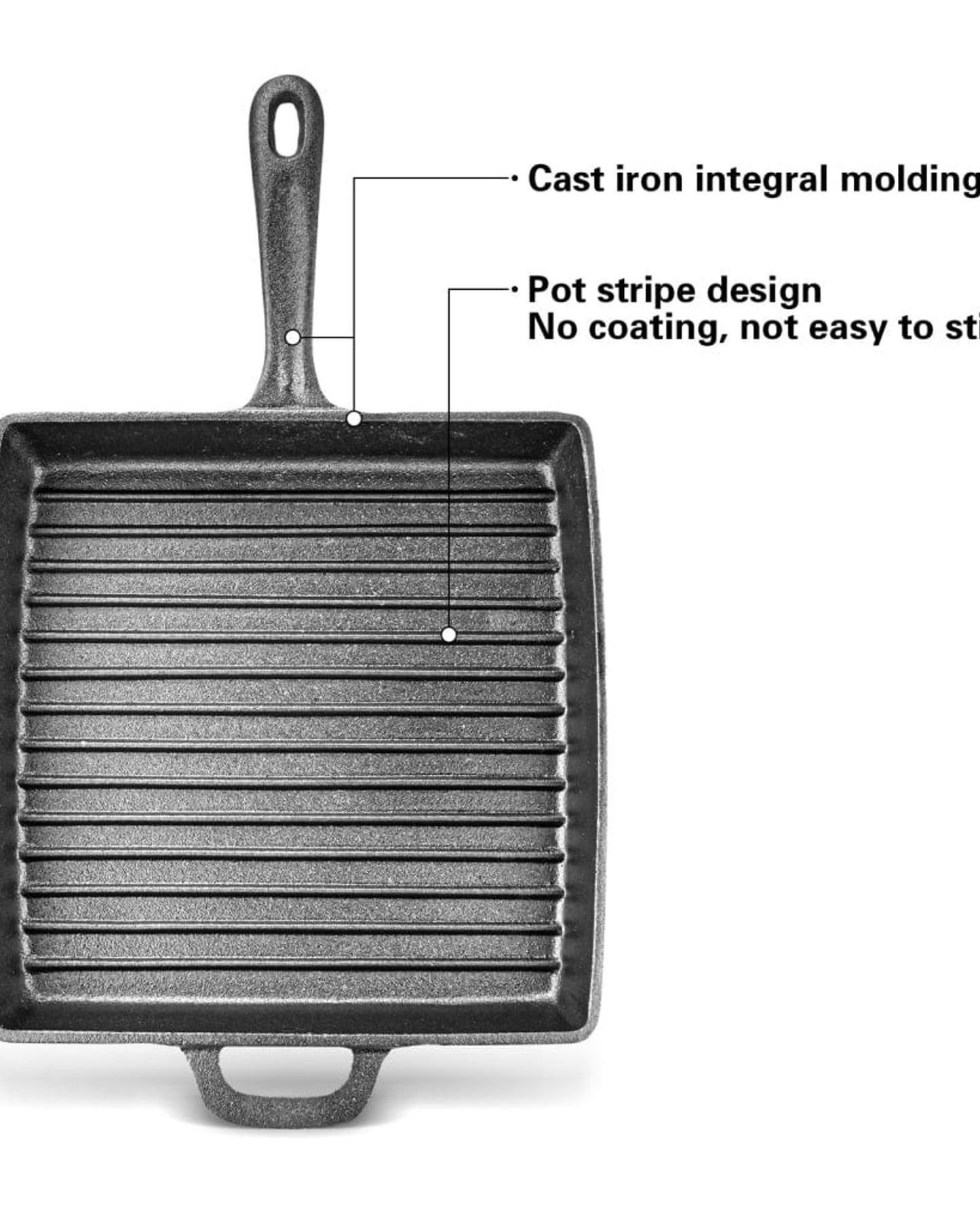 مقلاة فيسمان مربعة للشواء مقاس 28×4.7 سم مع مقبض مساعد (حديد زهر)