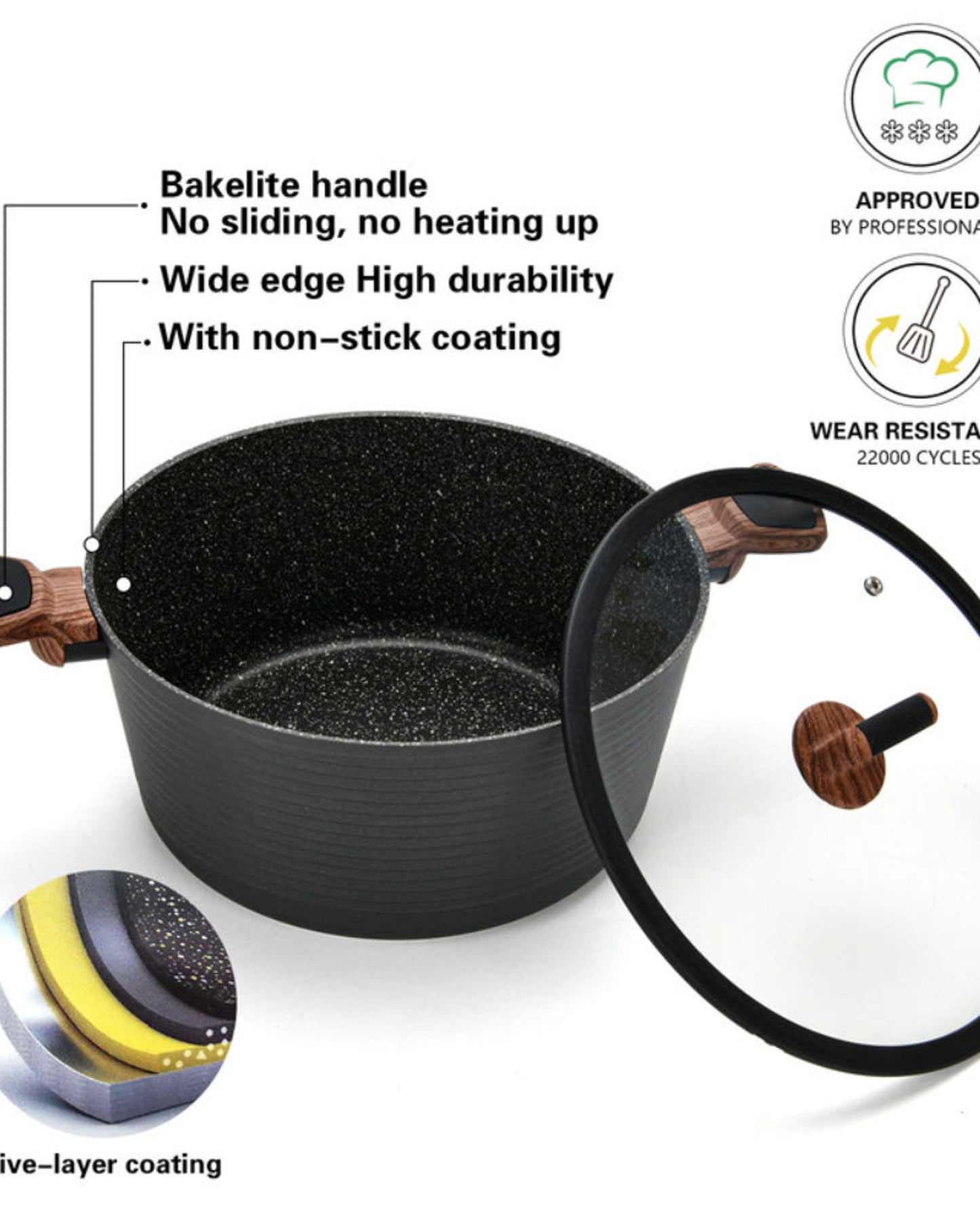 قدر فيسمان مع غطاء زجاجي أسود، 28 سم، سلسلة ألمنيوم من سلسلة دايموند، مع قاعدة حثية