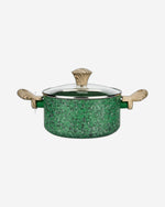 قدر فيسمان مع غطاء زجاجي وسلسلة مالاكيت وطبقة ألومنيوم غير لاصقة وقاعدة حثية من إيكستون، أخضر/بني/شفاف، 20×9.8 سم/2.7 لتر