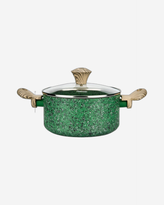 قدر فيسمان مع غطاء زجاجي وسلسلة مالاكيت وطبقة ألومنيوم غير لاصقة وقاعدة حثية من إيكستون، أخضر/بني/شفاف، 20×9.8 سم/2.7 لتر