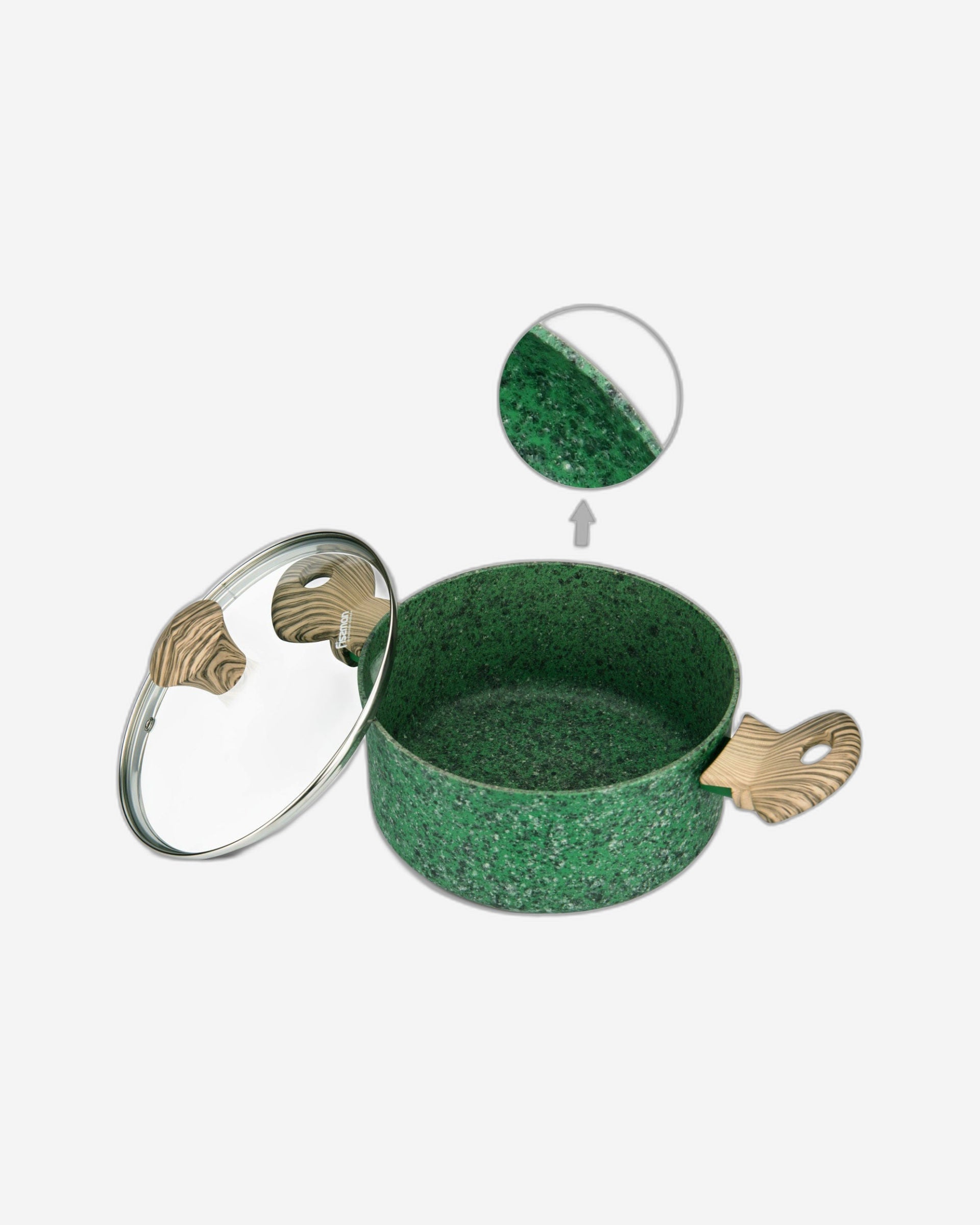 قدر فيسمان مع غطاء زجاجي وسلسلة مالاكيت وطبقة ألومنيوم غير لاصقة وقاعدة حثية من إيكستون، أخضر/بني/شفاف، 20×9.8 سم/2.7 لتر