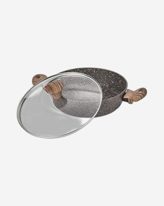 طاجن فيسمان الضحل ماجيك براون 26 × 6.5 سم / 2.85 لتر مع غطاء زجاجي وقاعدة حثية بلون الشوكولاتة (ألومنيوم بدون