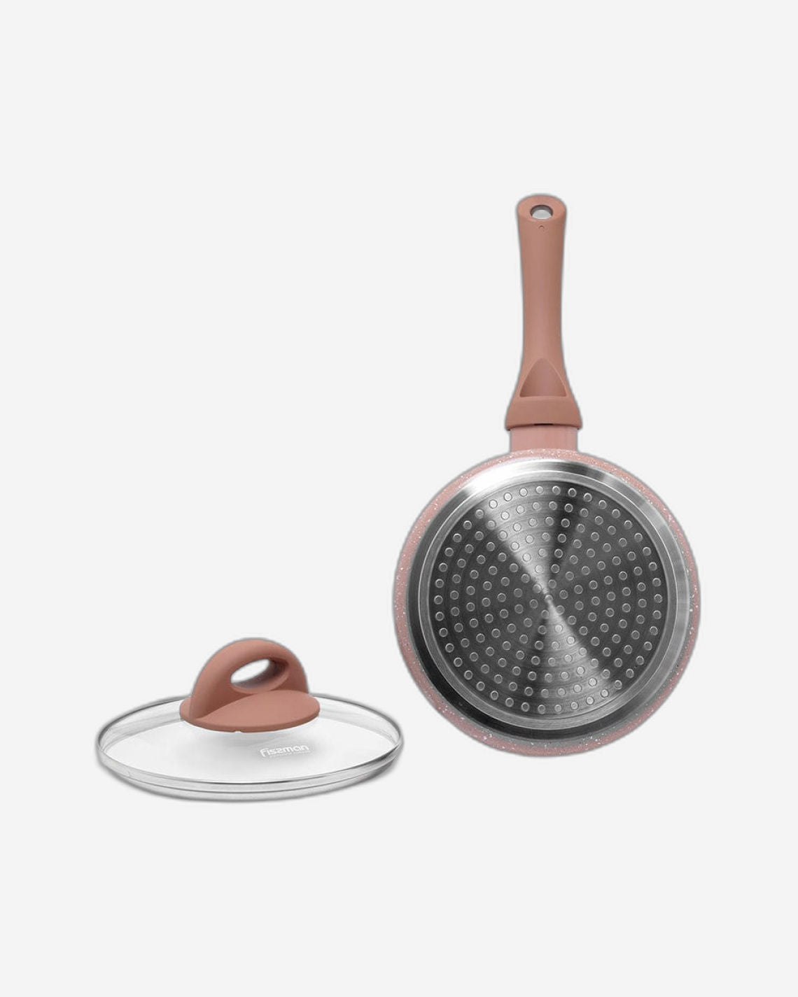 قدر فيسمان بغطاء زجاجي، 16×8 سم/1.5 لتر، سلسلة لاتيه من الألومنيوم، مطلي بالرخام، وردي/شفاف