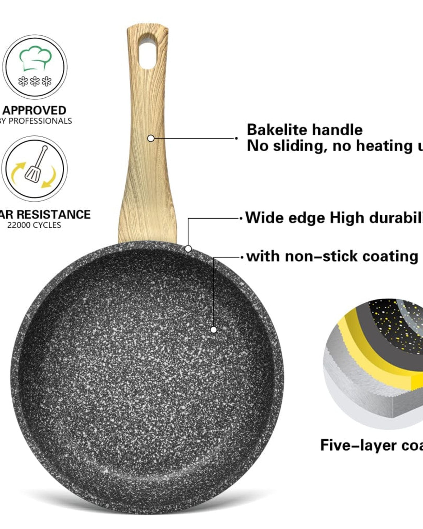 مقلاة فيسمان غير لاصقة عميقة، لون أسود/بيج، 26×5.7 سم