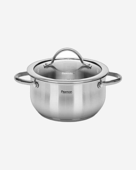قدر طهي فيسمان فاليري سيريز 18/10 مصنوع من الفولاذ المقاوم للصدأ 304 مع غطاء زجاجي شفاف 9×18 سم/2.3 لتر