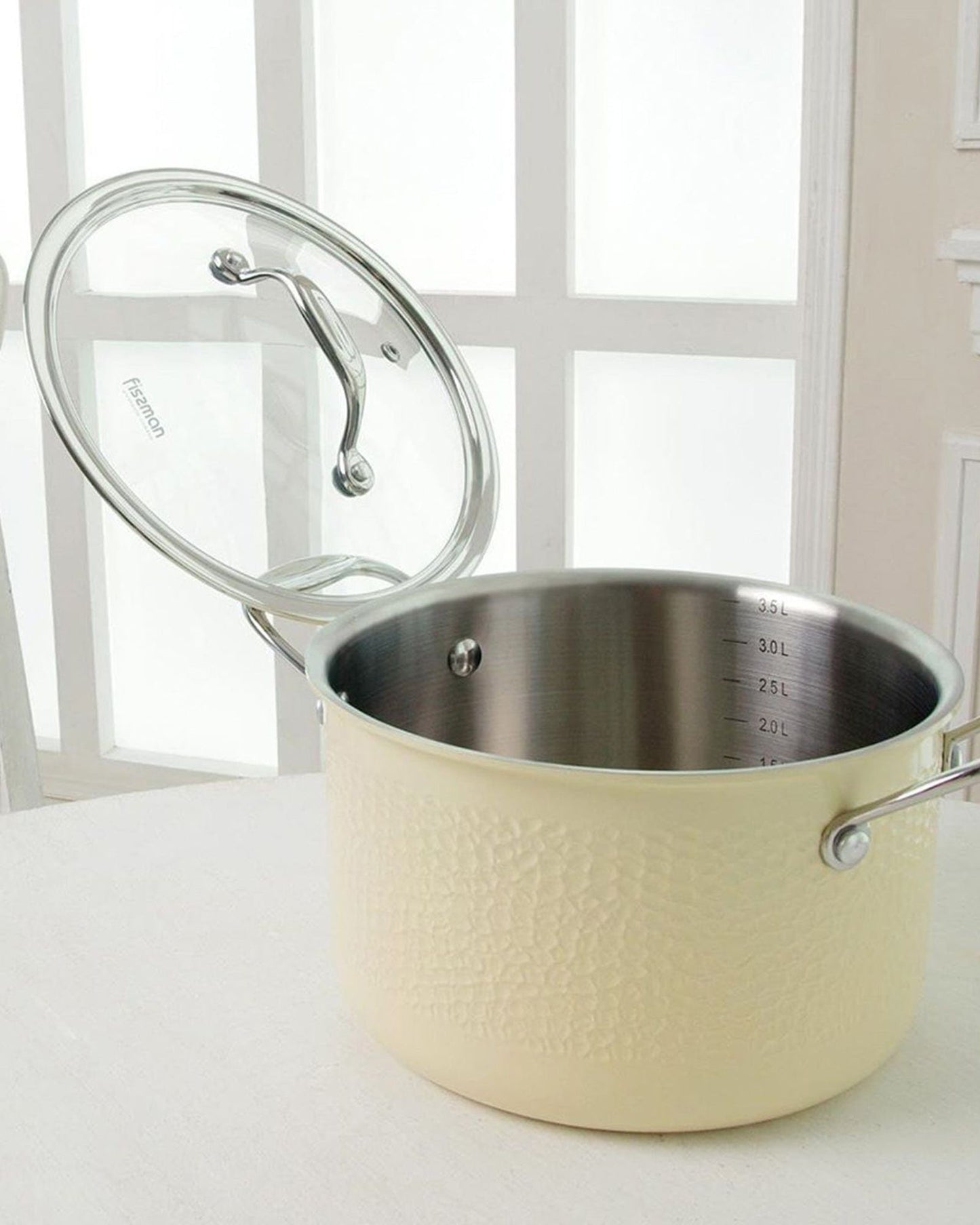 مقلاة صلصة من الفولاذ المقاوم للصدأ من سلسلة فيسمان بريجيت مع غطاء زجاجي، سعة 6 لتر، بيج/فضي/شفاف، 24×13.5 سم