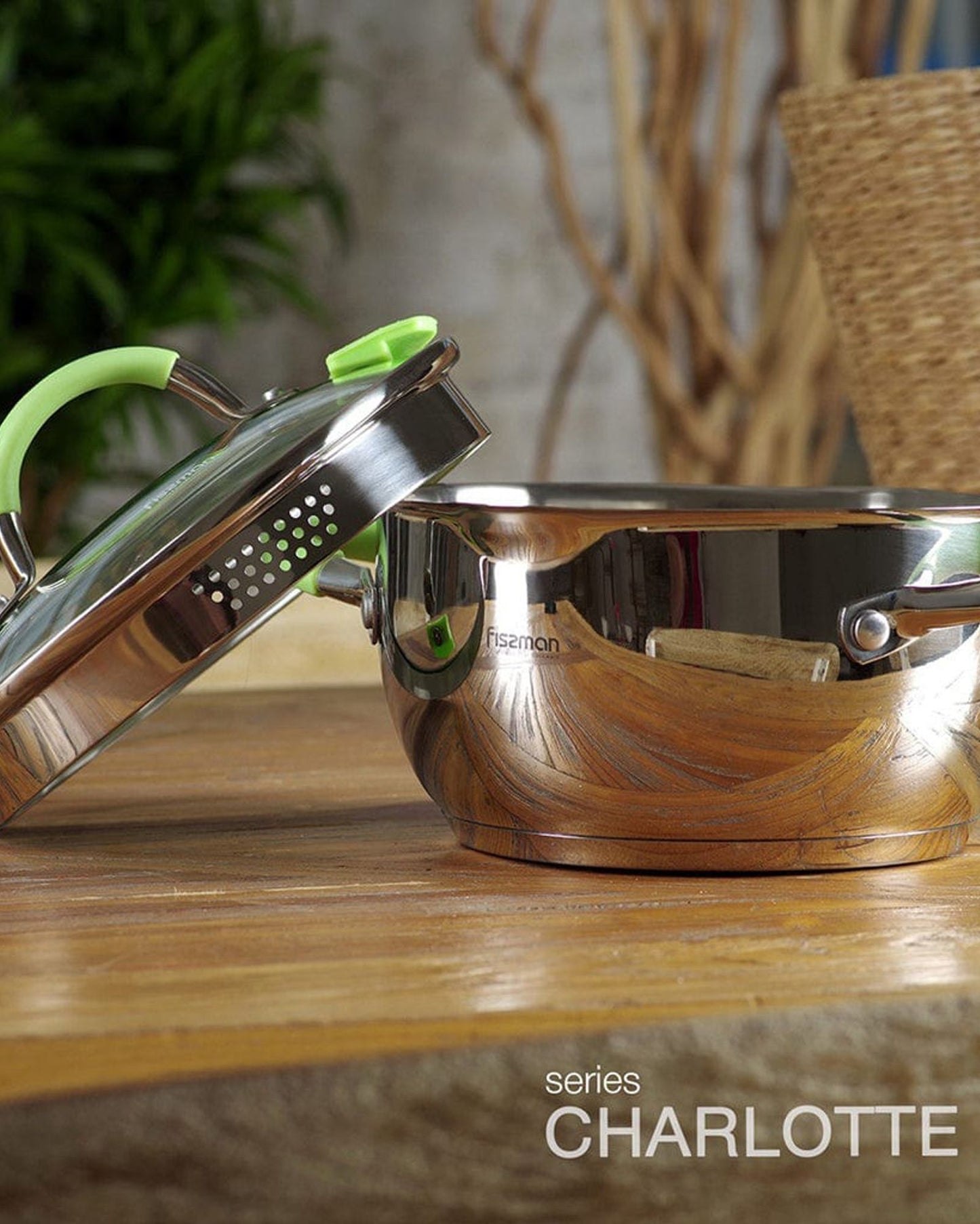 طاجن فيسمان من الفولاذ المقاوم للصدأ مع غطاء زجاجي فضي 18 × 9 سم