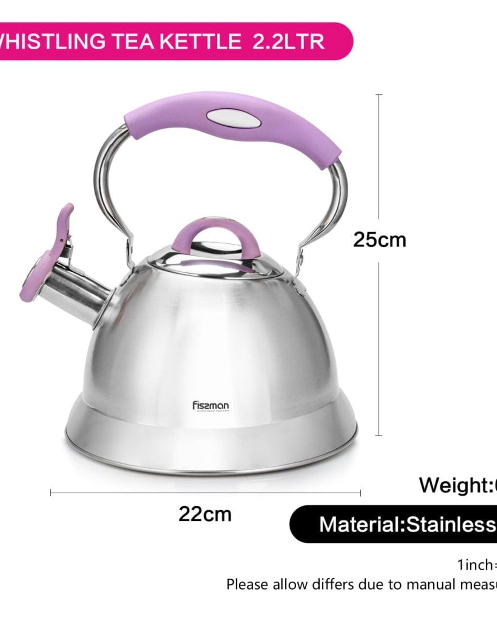 غلاية شاي فيسمان بوني الصافرة باللون الفضي/الأرجواني