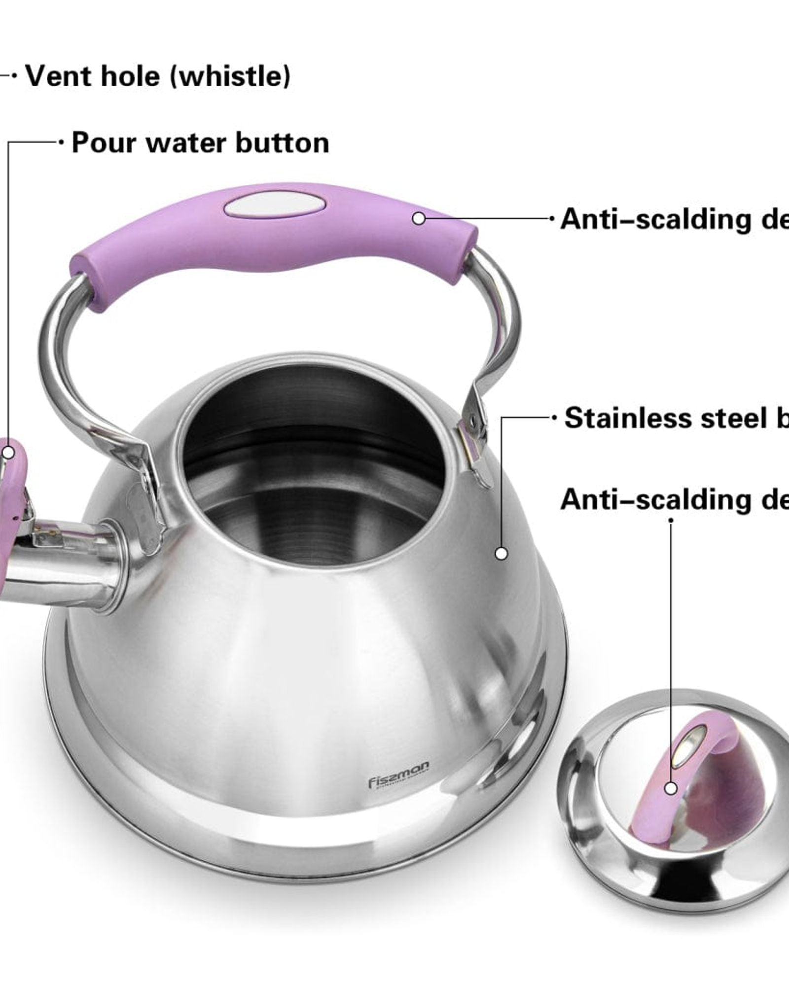 غلاية شاي فيسمان بوني الصافرة باللون الفضي/الأرجواني