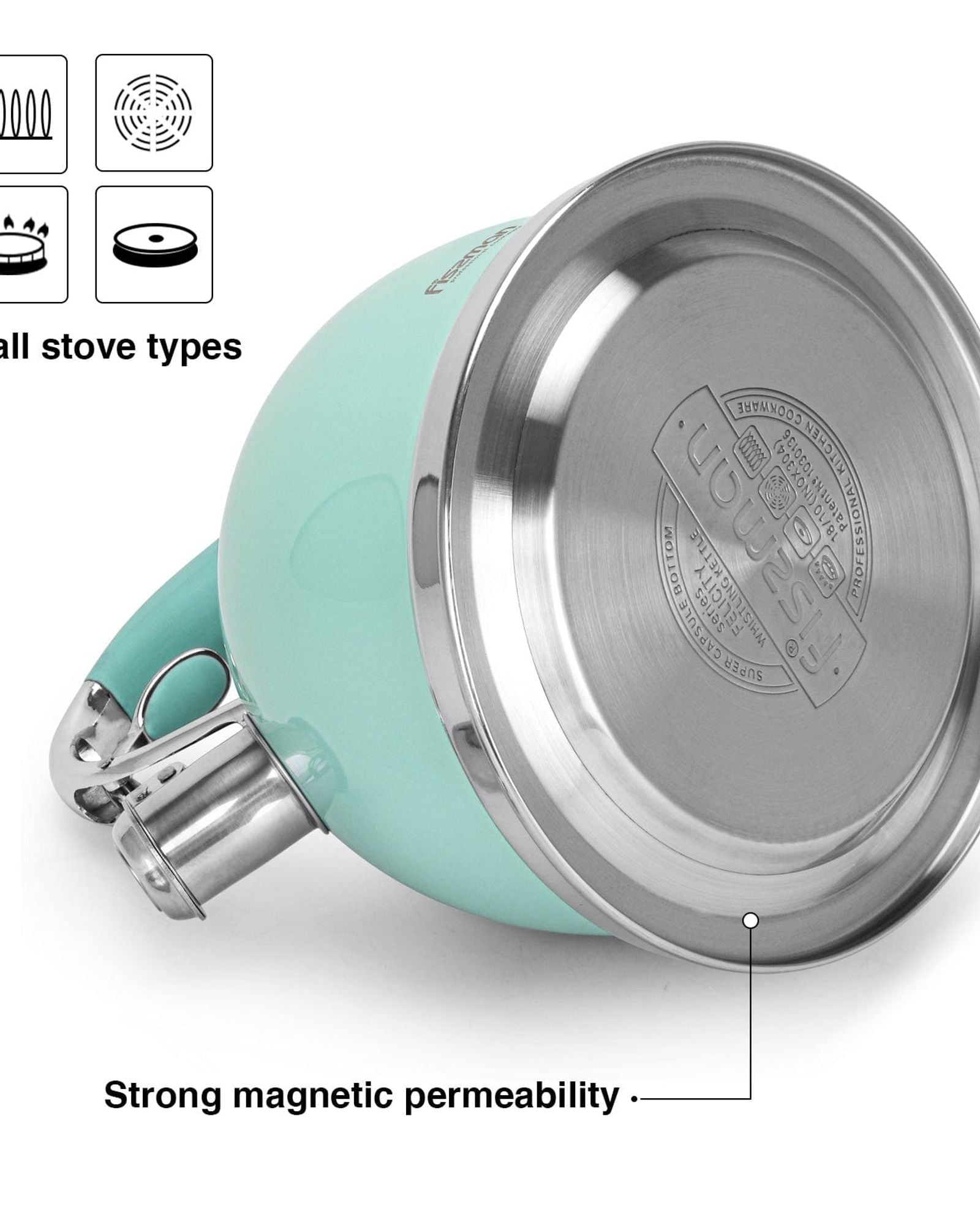 غلاية فيسمان فيليسيتي الصافرة سعة 2.6 لتر، لون أزرق مخضر (فولاذ مقاوم للصدأ)