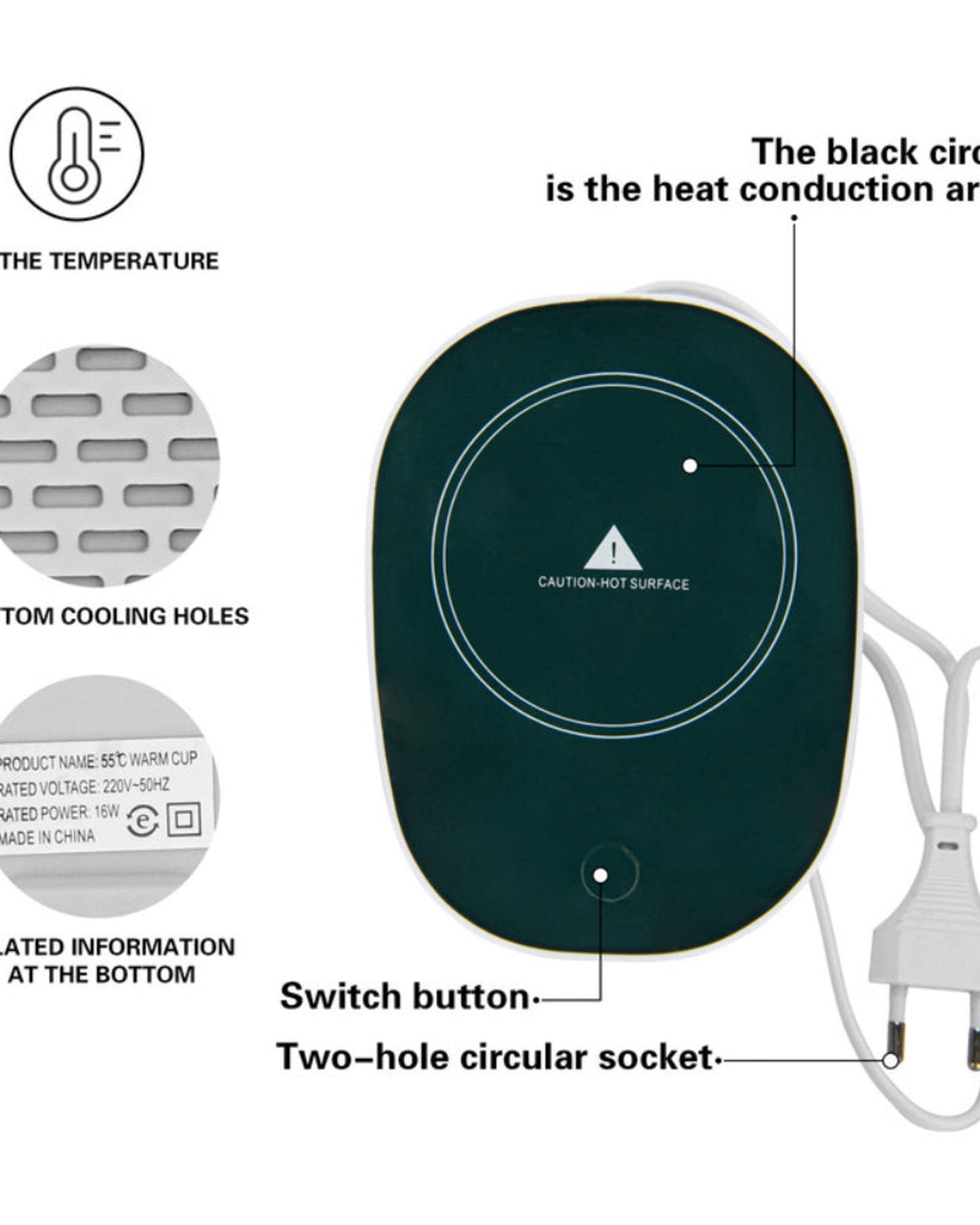 كوب سيراميك فيسمان مع سخان وملعقة، لون أخضر، 400 مل