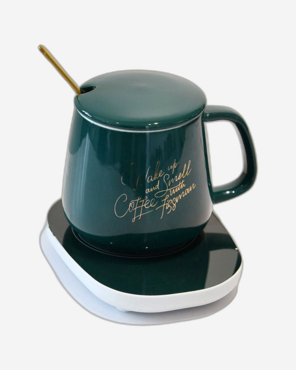 كوب سيراميك فيسمان مع سخان وملعقة، لون أخضر، 400 مل