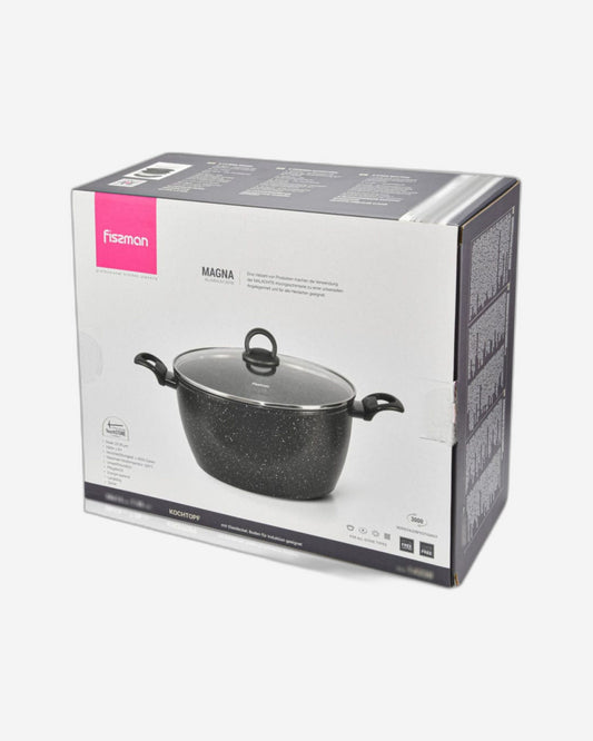 قدر فيسمان ستوك بوت ماجنا سيريز المصنوع من الألومنيوم مع طلاء تاتش ستون وقاعدة حثية وغطاء زجاجي لجميع أنواع المواقد، أسود، 30×15 سم/9.5 لتر