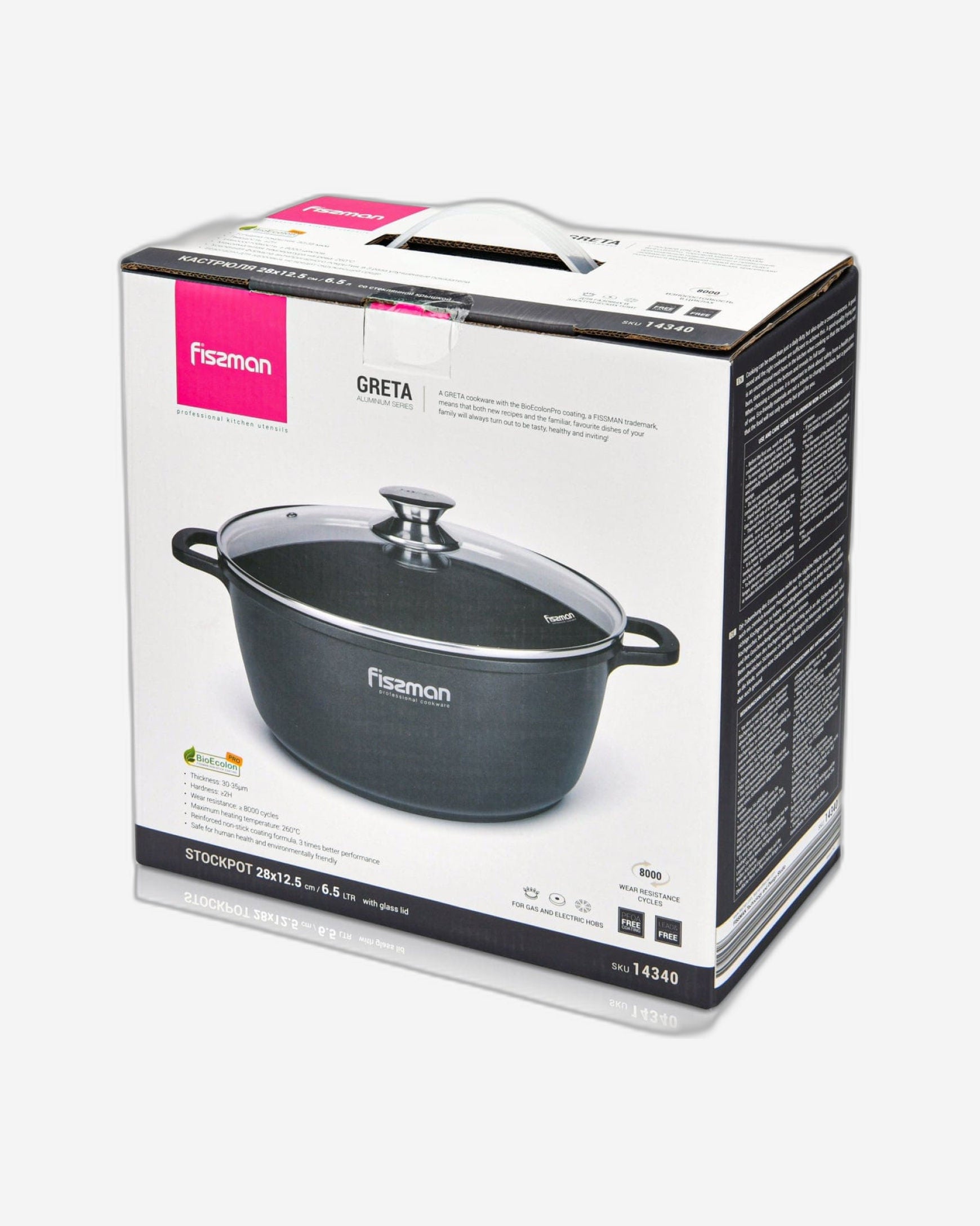 قدر فيسمان للطهي من الألومنيوم مع طلاء غير لاصق GRETA 28x12.5 سم/6.5 لتر مع غطاء زجاجي