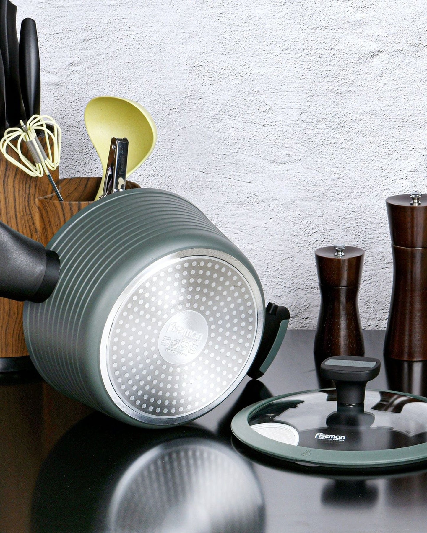 قدر فيسمان مع مقبض سفلي قابل للفصل يعمل بالحث الحراري وغطاء زجاجي 24 × 12 سم/4.5 لتر، أخضر