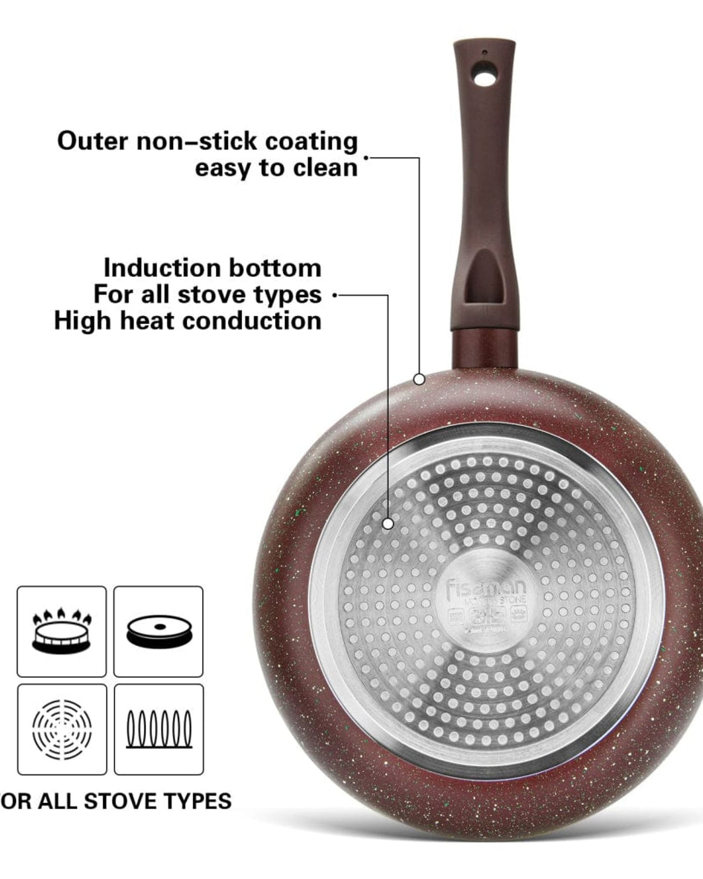 مقلاة فيسمان العميقة موسس ستون من الألومنيوم الاحترافي غير اللاصق، لون بني تاتش ستون، 28×7 سم