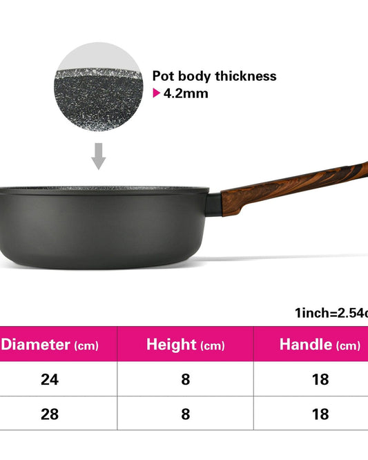 مقلاة فيسمان العميقة المصنوعة من الألومنيوم مع طلاء غير لاصق من سلسلة كابيلا مع قاعدة حثية باللون الأسود/البني، مقاس 24 سم