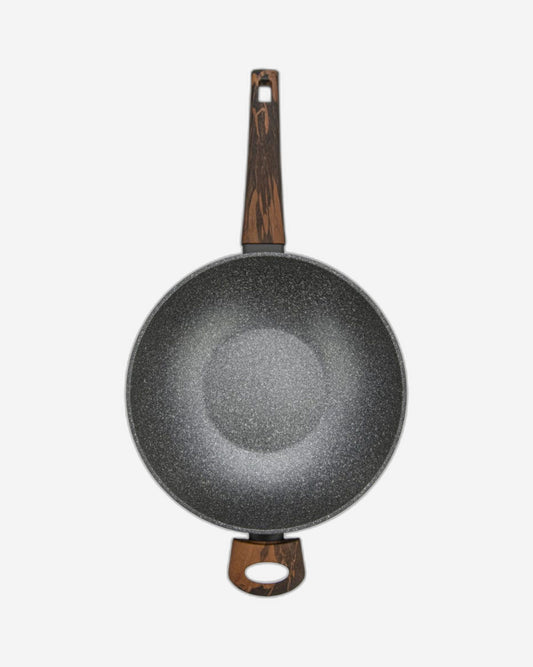 مقلاة ووك فيسمان مع غطاء زجاجي من سلسلة كابيلا، 28×8.5 سم/3.5 لتر، مصنوعة من الألومنيوم مع طلاء غير لاصق، كابيلا ومقبض لولبي مزدوج، لون أسود/بني