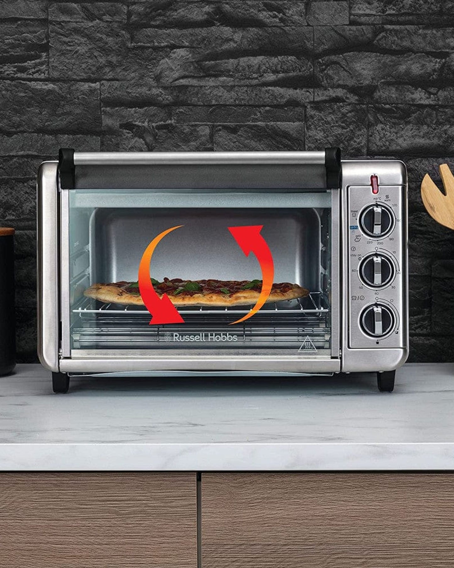 فرن قلاية هوائية صغير من راسل هوبز إكسبريس - سعة 12.6 لتر، 1500 واط، 5 وظائف، فرن حراري، شواية ومقلاة هوائية، ستانلس ستيل - (26095) فضي - ضمان لمدة عام